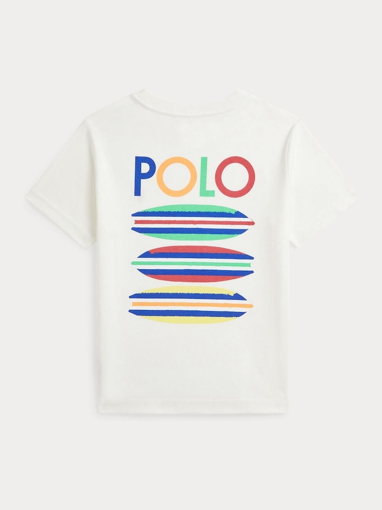 Polo Ralph Lauren White Boys Surfboard Graphic 100% Cotton Jersey T-Shirt - Image 2 of 2 Polo Ralph Lauren White Boys Surfboard Graphic 100% Cotton Jersey T-Shirt - Image 2 of 2