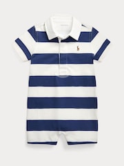 Polo Ralph Lauren Blue Baby Boys Striped Rugby Shortall Rompersuit - Image 1 of 3
