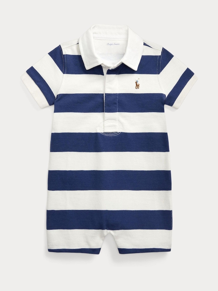 Polo Ralph Lauren Blue Baby Boys Striped Rugby Shortall Rompersuit - Image 1 of 3