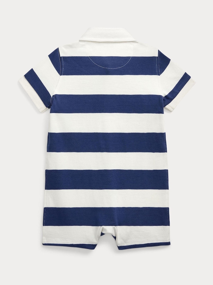 Polo Ralph Lauren Blue Baby Boys Striped Rugby Shortall Rompersuit - Image 2 of 3