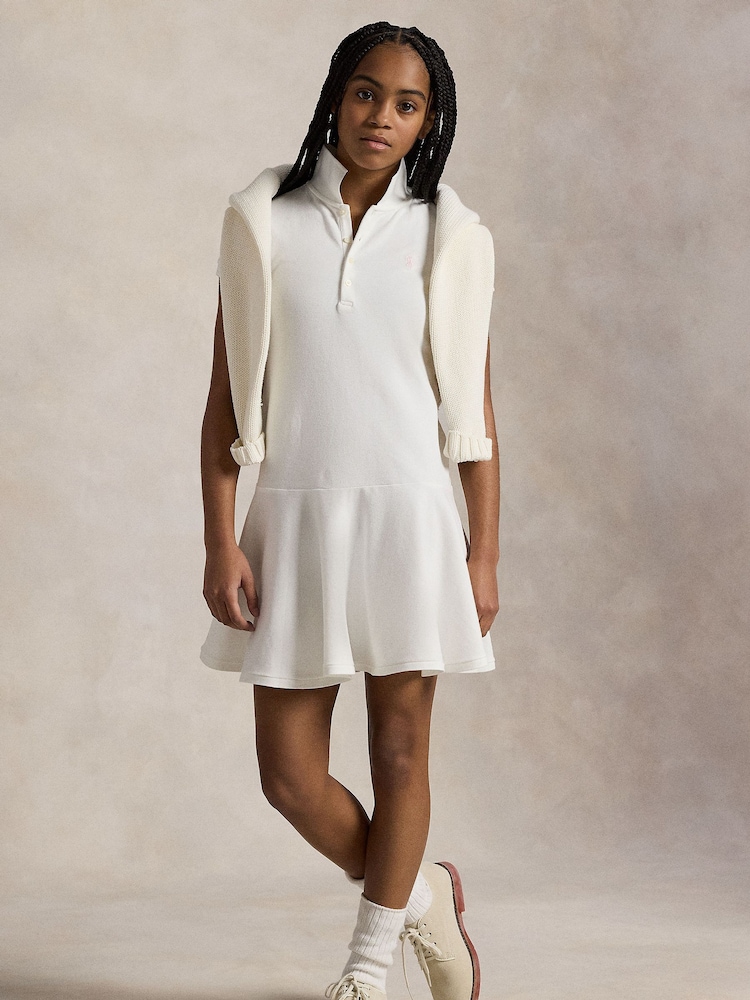 Polo Ralph Lauren White Girls Stretch Pique Polo Dress - Image 2 of 5