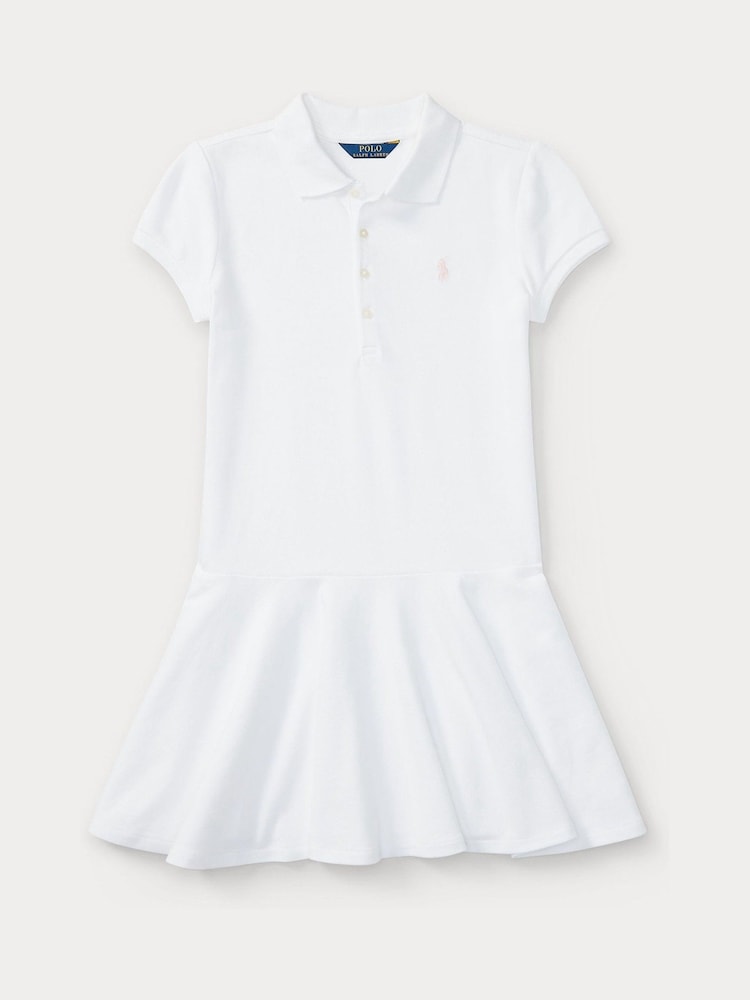 Polo Ralph Lauren White Girls Stretch Pique Polo Dress - Image 4 of 5
