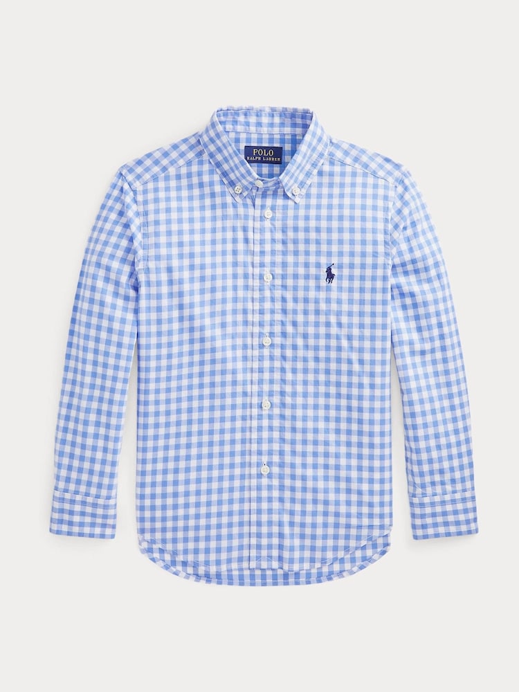 Polo Ralph Lauren Blue Boys Gingham Check Poplin Shirt - Image 1 of 2