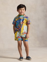 Polo Ralph Lauren Blue Boys Cuban Collar Patterned Resort Shirt - Image 2 of 6