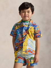 Polo Ralph Lauren Blue Boys Cuban Collar Patterned Resort Shirt - Image 3 of 6