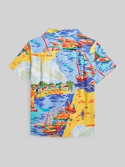 Polo Ralph Lauren Blue Boys Cuban Collar Patterned Resort Shirt - Image 5 of 6