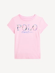Polo Ralph Lauren Pink Girls Logo 100% Cotton Jersey T-Shirt - Image 1 of 2