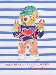 Polo Ralph Lauren Blue Boys Polo Bear Striped Cotton Jersey 100% Cotton T-Shirt - Image 3 of 3