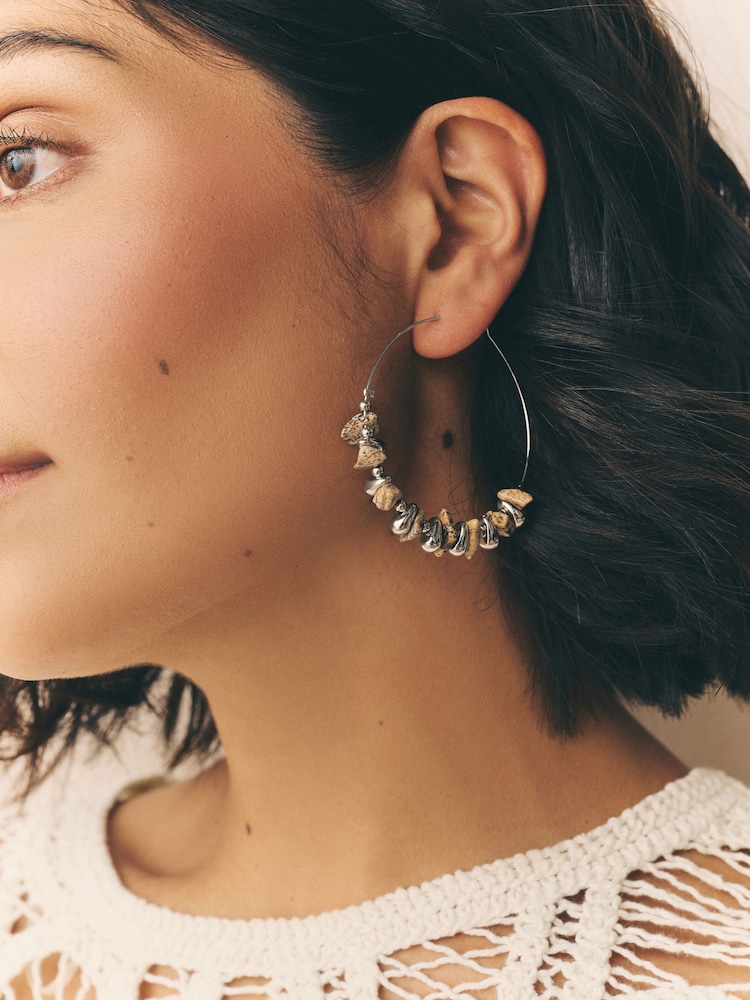 Brown Stone Chipping Hoop Earrings - Image 2 of 5