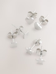 Silver Tone Stainless Steel Stud Earrings 3 Pack - Image 1 of 3