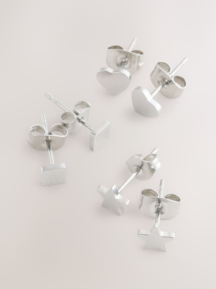 Silver Tone Stainless Steel Waterproof Stud Earrings - Image 1 of 3 Silver Tone Stainless Steel Waterproof Stud Earrings - Image 1 of 3