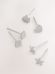 Silver Tone Stainless Steel Stud Earrings 3 Pack - Image 2 of 3