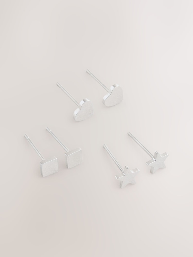 Silver Tone Stainless Steel Stud Earrings 3 Pack - Image 3 of 3