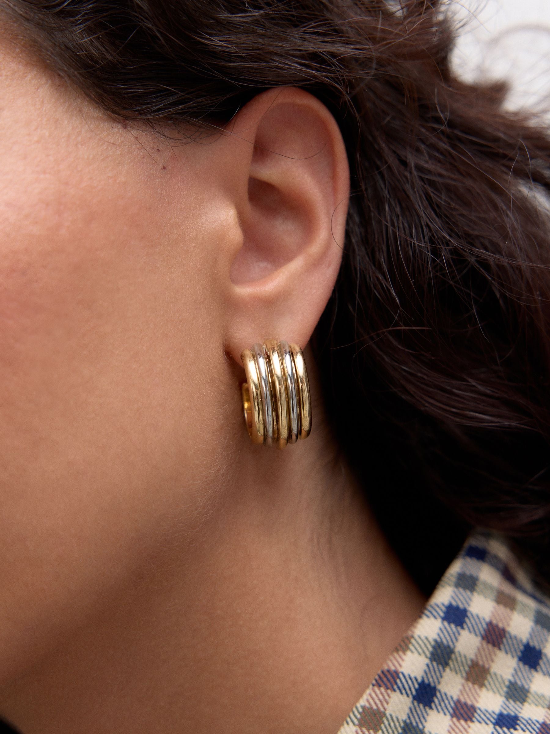Gold Tone/Silver Tone Mixed Metal Chunky Hoop Earrings