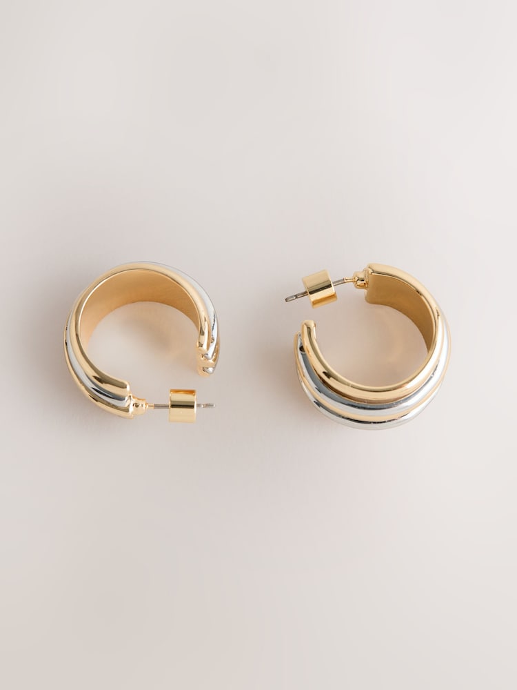 Gold Tone/Silver Tone Mixed Metal Chunky Hoop Earrings - Image 1 of 3