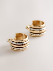 Gold Tone/Silver Tone Mixed Metal Chunky Hoop Earrings - Image 2 of 3