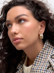 Gold Tone/Silver Tone Mixed Metal Chunky Hoop Earrings - Image 4 of 7