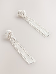 Tono plateado - Knot Detail Long Tassel Earrings - Imagen 1 de 3