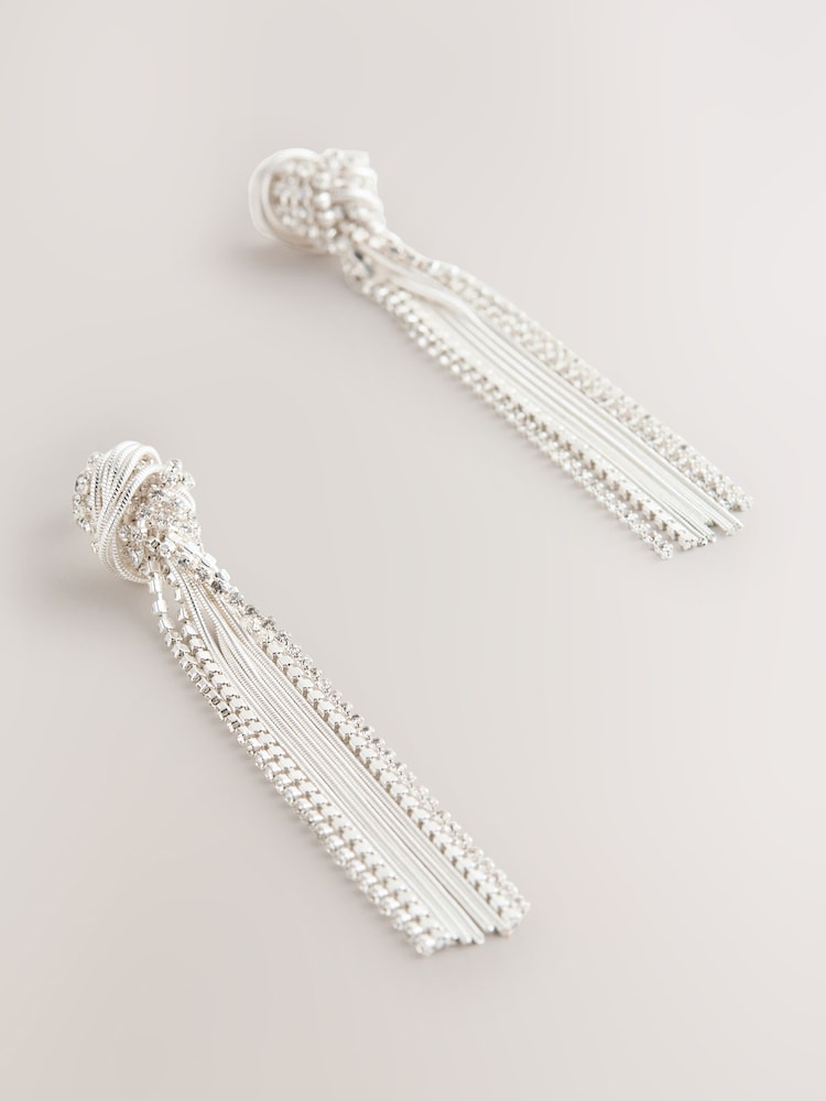 Tono plateado - Knot Detail Long Tassel Earrings - Imagen 1 de 3