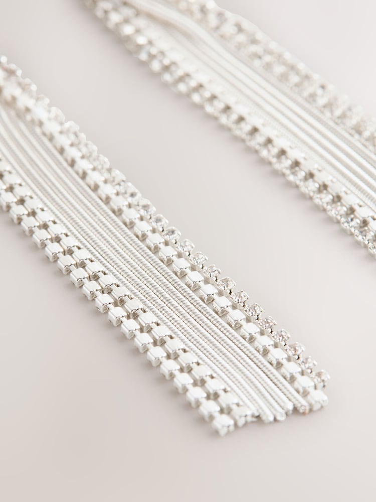 Tono plateado - Knot Detail Long Tassel Earrings - Imagen 3 de 3