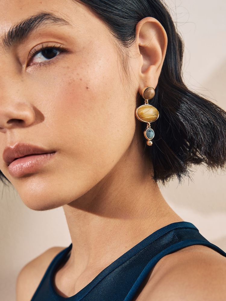 Natural Oval Stone Drop Earrings - Image 1 of 2