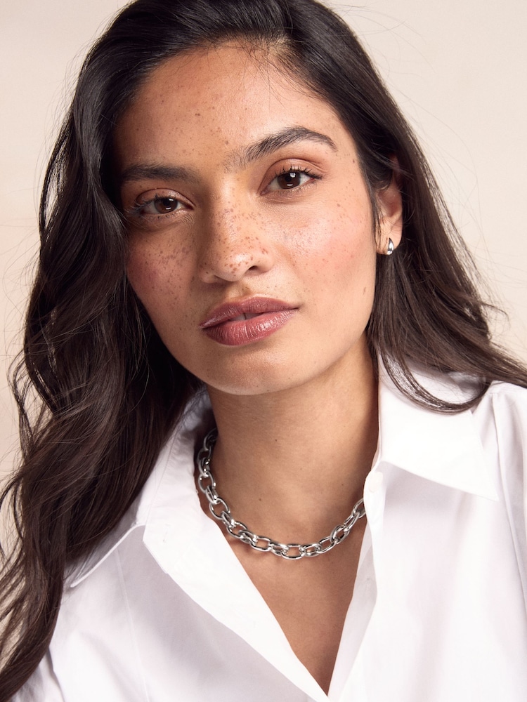 Silver Tone Double Link Chunky Chain Necklace - Image 1 of 6 Silver Tone Double Link Chunky Chain Necklace - Image 1 of 6