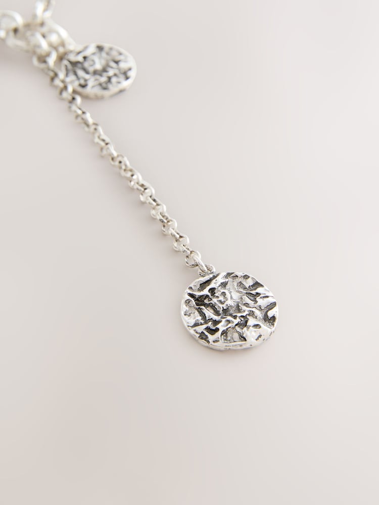 Antiqued Silver Tone Disc Drop Multi Layer Necklace - Image 9 of 9