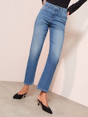 Friends Like These Mid Blue Petite Ankle Straight Leg Jeans - Image 1 of 5