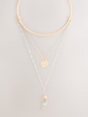 Gold Tone/Silver Tone Mixed Metal Layered Charm Torque Necklace - Image 1 of 3