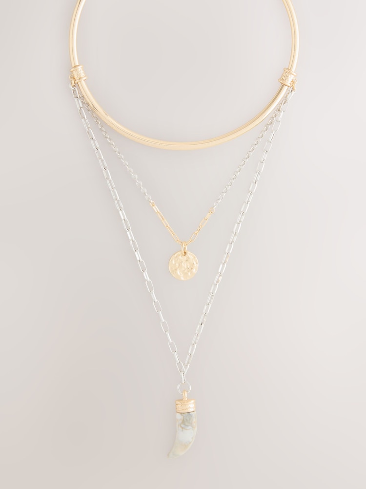 Gold Tone/Silver Tone Mixed Metal Layered Charm Torque Necklace - Image 1 of 3