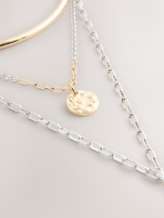 Gold Tone/Silver Tone Mixed Metal Layered Charm Torque Necklace - Image 3 of 3