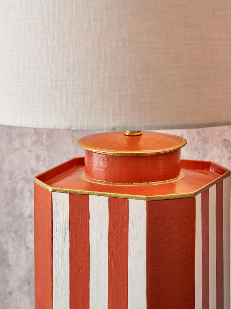Pacific Lifestyle Cinnamon Raya Stripe Hand Painted Metal Table Lamp - Image 2 of 5