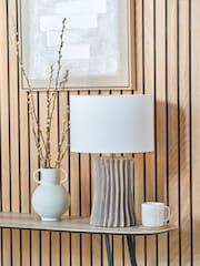 Pacific Lifestyle Taupe Devony Pleated Ceramic Table Lamp - Image 1 of 5