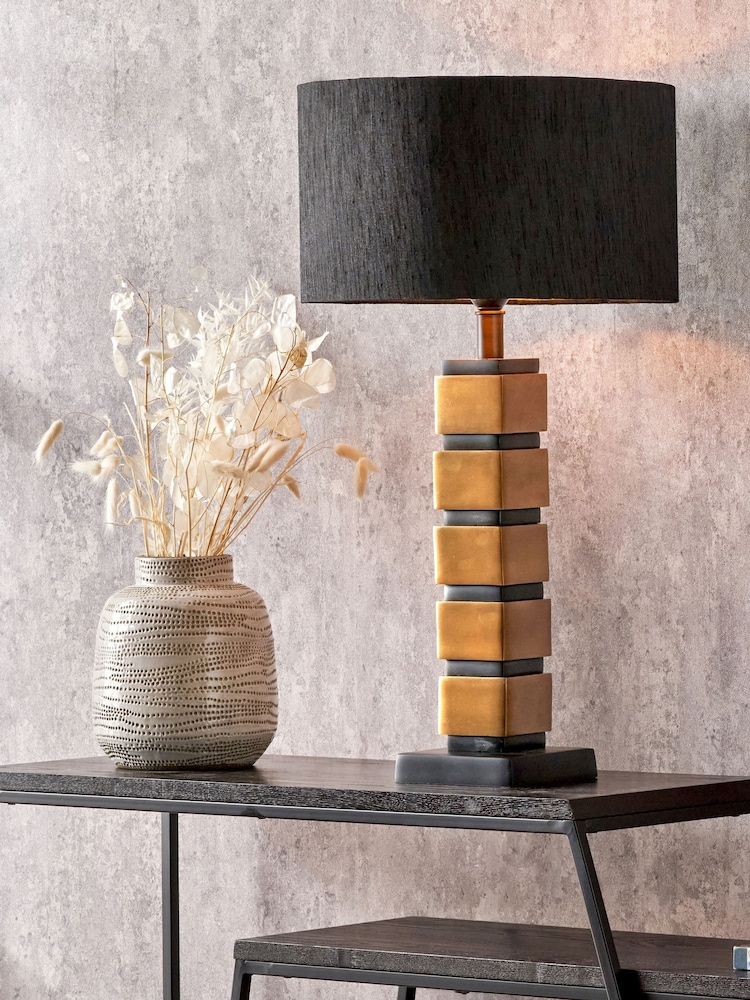Pacific Lifestyle Antique Brass Maximo Cube Design Table Lamp - Image 1 of 5