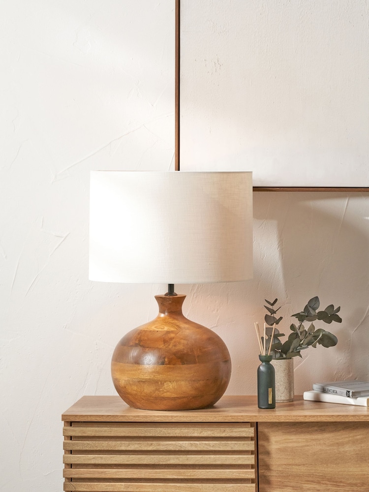 Pacific Lifestyle Brown Kiah Oiled Finish Mango Wood Round Table Lamp - Image 1 of 5