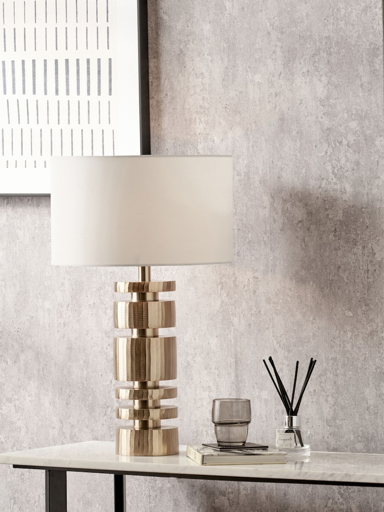 Pacific Lifestyle Champagne Elon Metal Stacked Cylinder Table Lamp - Image 1 of 5
