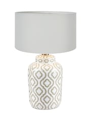 Pacific Lifestyle Taupe Celia and White Pattern Ceramic Table Lamp - Image 2 of 5