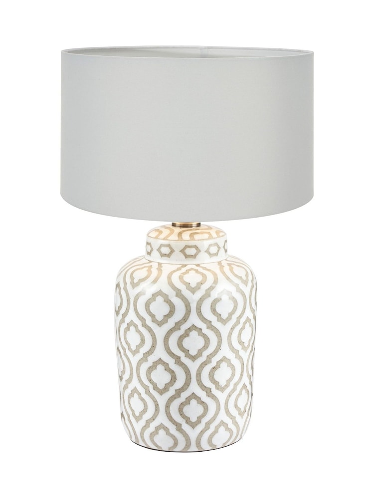 Pacific Lifestyle Taupe Celia and White Pattern Ceramic Table Lamp - Image 2 of 5