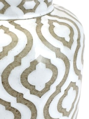 Pacific Lifestyle Taupe Celia and White Pattern Ceramic Table Lamp - Image 3 of 5