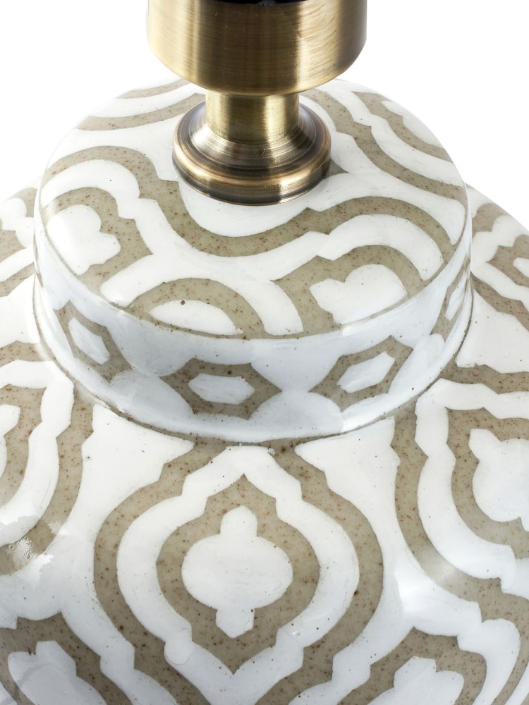 Pacific Lifestyle Taupe Celia and White Pattern Ceramic Table Lamp - Image 5 of 5