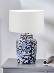 Pacific Lifestyle Blue Fleur Floral Print Ceramic Table Lamp - Image 1 of 4