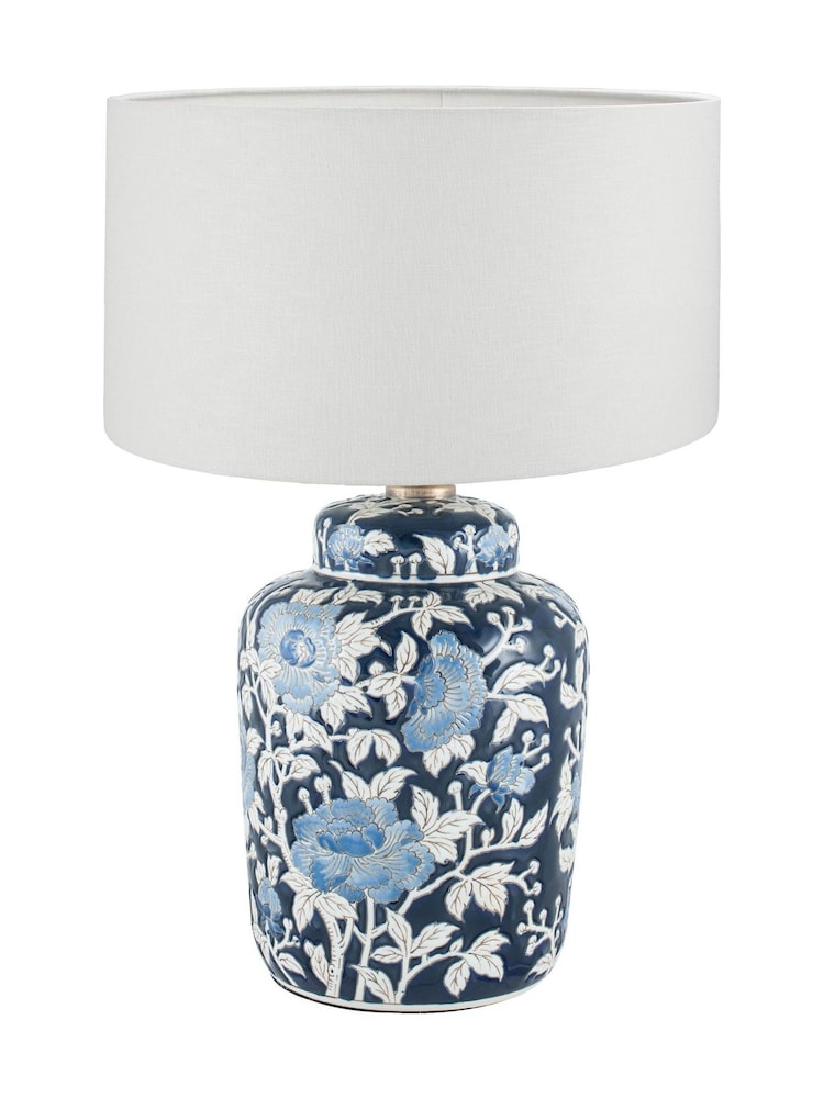 Pacific Lifestyle Blue Fleur Floral Print Ceramic Table Lamp - Image 2 of 4