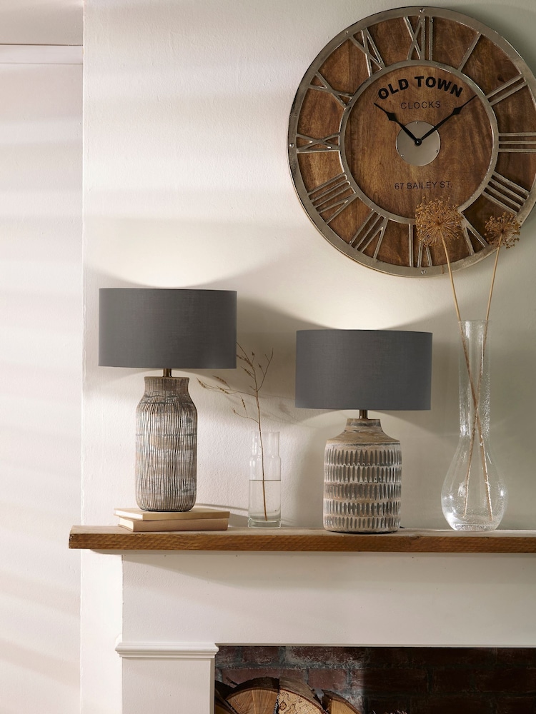 Pacific Lifestyle Grey Galle Wood Textured Table Lamp - Image 2 of 5