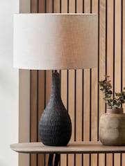 Pacific Lifestyle Black Ioan Engraved Wood Bottle Table Lamp - Image 1 of 5