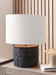 Pacific Lifestyle Black Cezara Embossed Wood Wide Table Lamp - Image 1 of 5