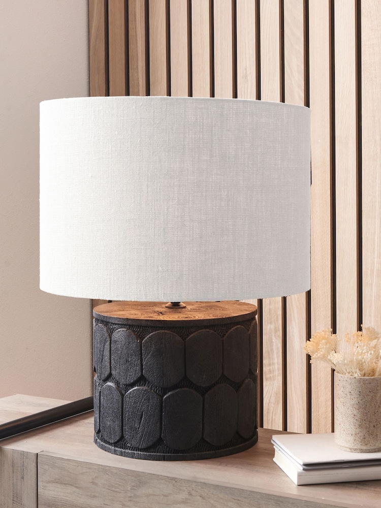 Pacific Lifestyle Black Cezara Embossed Wood Wide Table Lamp - Image 1 of 5