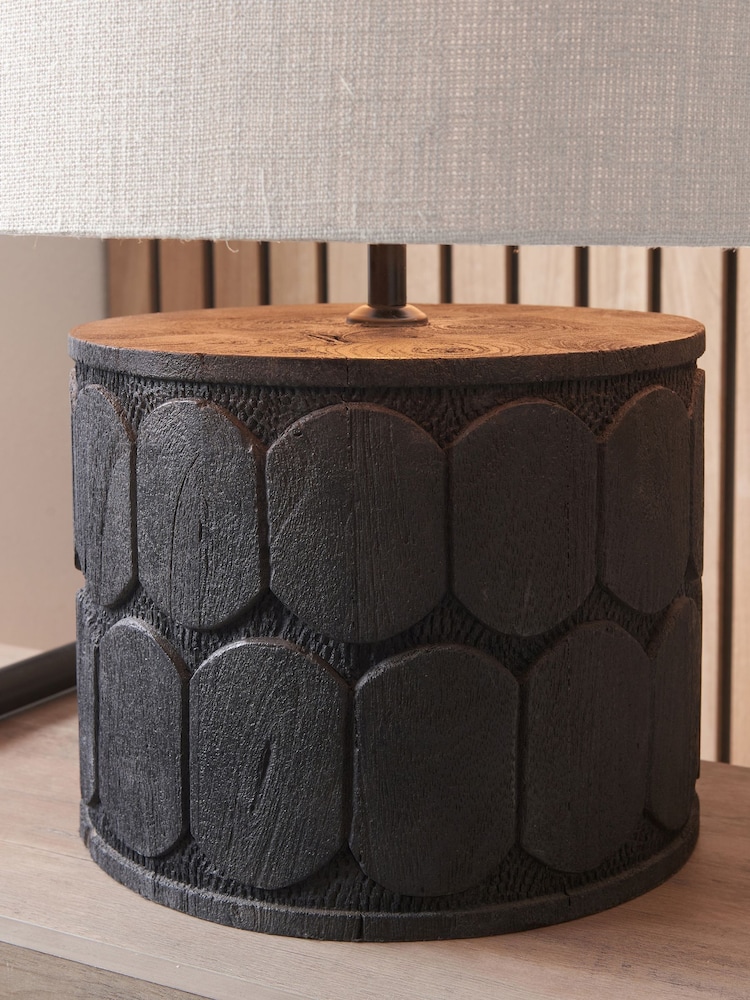 Pacific Lifestyle Black Cezara Embossed Wood Wide Table Lamp - Image 2 of 5