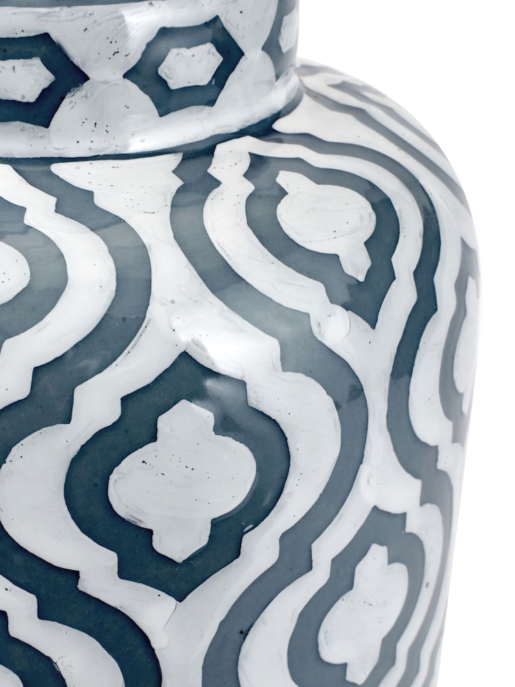 Pacific Lifestyle Grey Celia Pattern Ceramic Table Lamp - Image 5 of 5