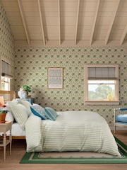 Joules Blue Ticking Stripe Duvet Cover and Pillowcase Set - Image 1 of 5
