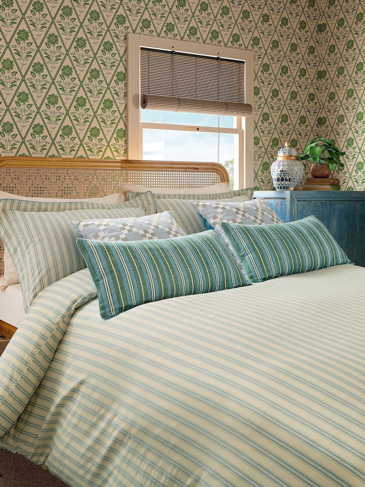 Joules Blue Ticking Stripe Duvet Cover and Pillowcase Set - Image 2 of 5